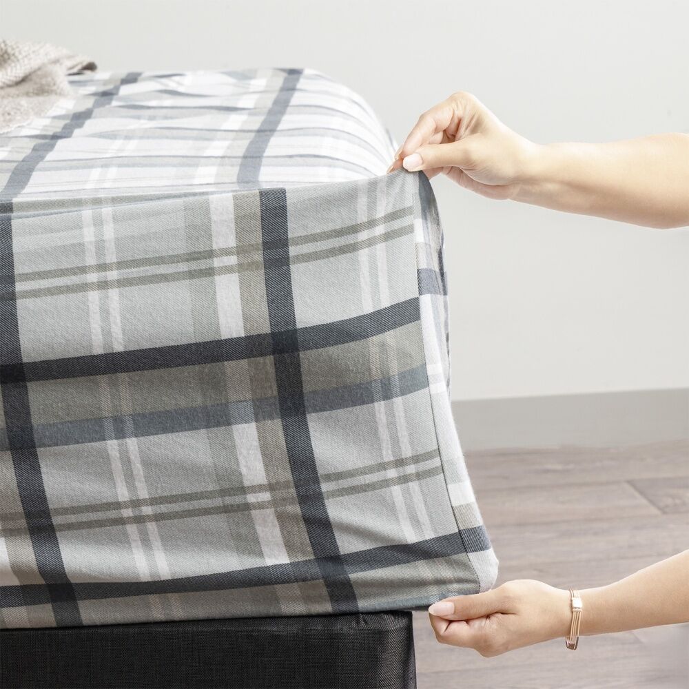 Park Avenue Egyptian Cotton Flannelette Sheet Pillow Case Set Plaid