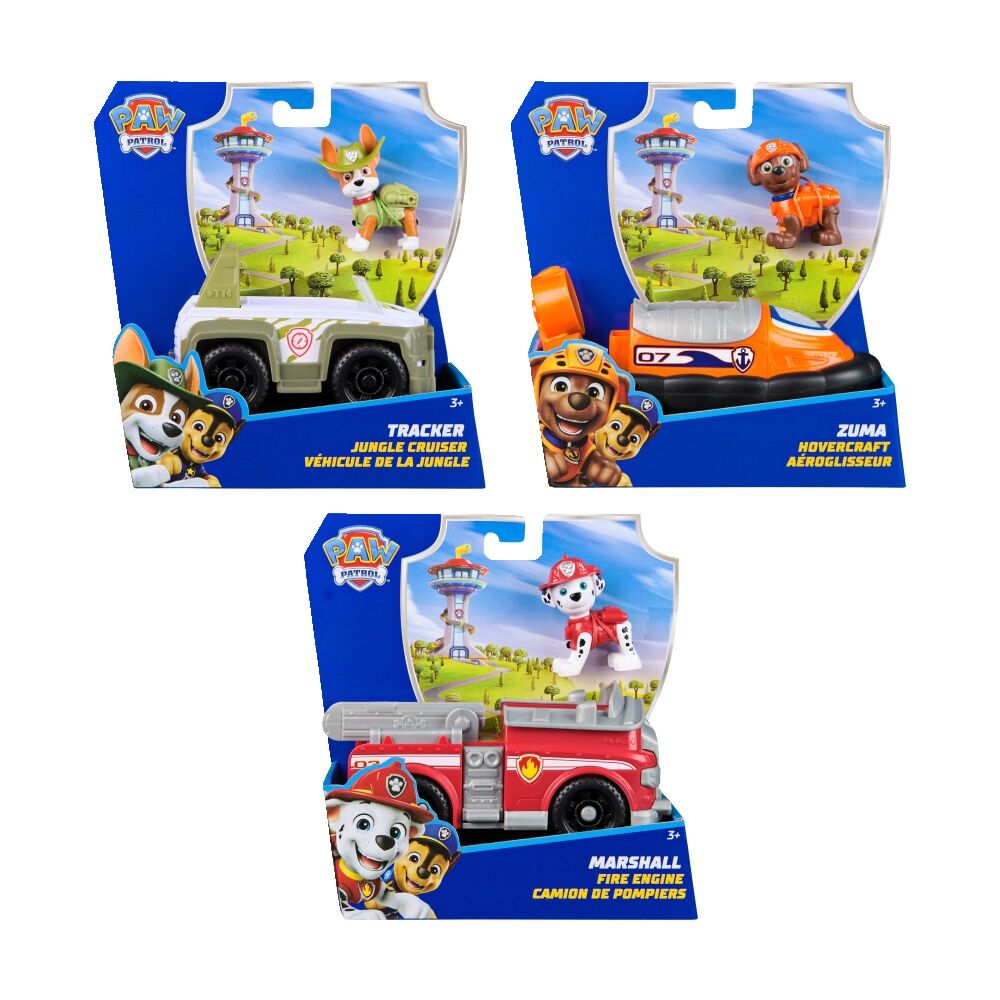 Paw Patrol Sustainable Basic Vehicle Kids Play Toy Zuma, Tracker & Marshall 3y+