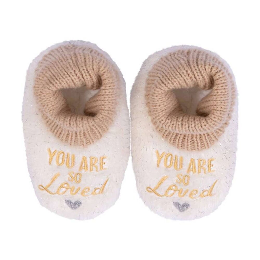SnuggUps Baby Quote So Loved Plush Slippers Soft Sherpa Lining Large EU19-20