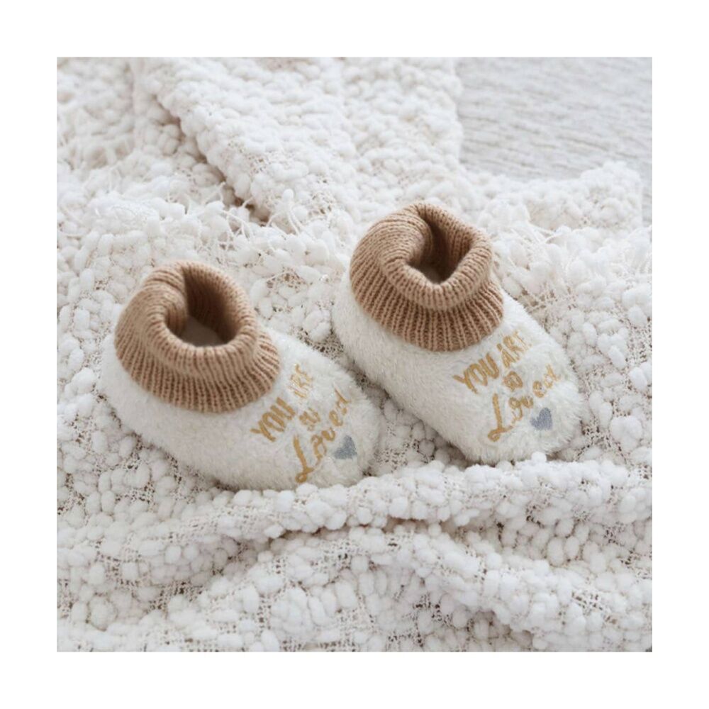 SnuggUps Baby Quote So Loved Plush Slippers Soft Sherpa Lining Large EU19-20