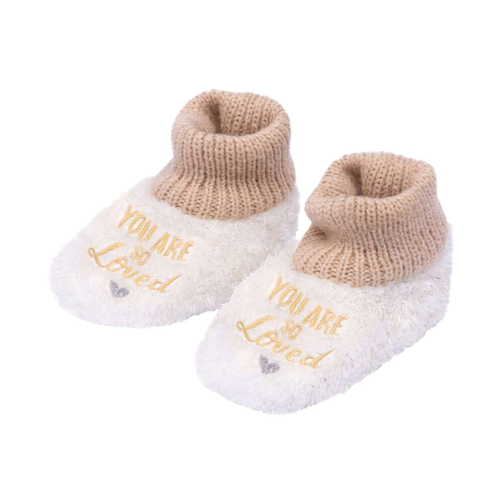 SnuggUps Baby Quote So Loved Plush Slippers Soft Sherpa Lining Large EU19-20