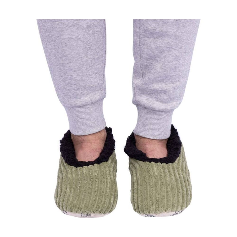 SnuggUps Mens Plus Slippers Soft Sherpa Lining Cord Olive EU40-42
