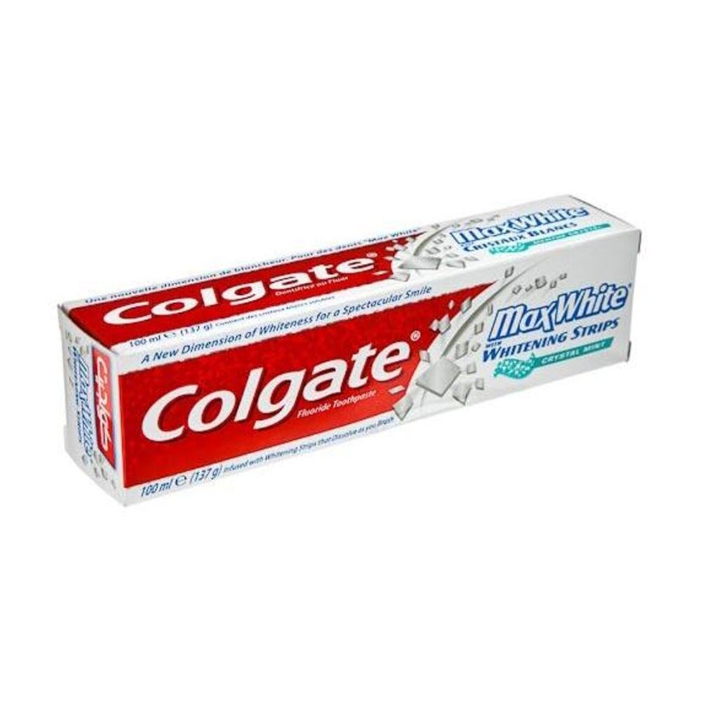 12PK Colgate Max White Toothpaste Infused Whitening Strips 100mL Crystal Mint