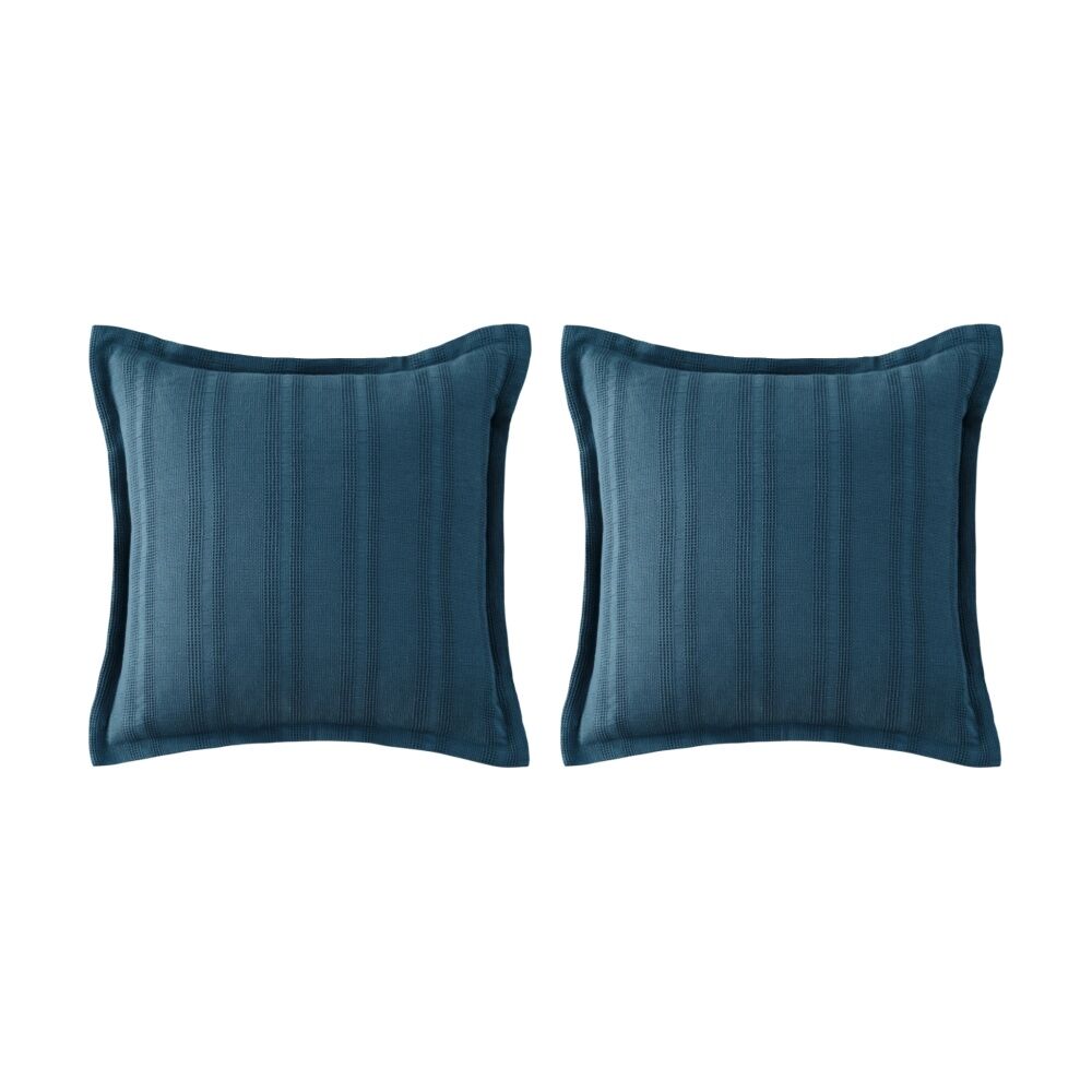 2PK Bianca Ashcombe Square Blue Cotton Waffle Decor Cushion 43x43cm