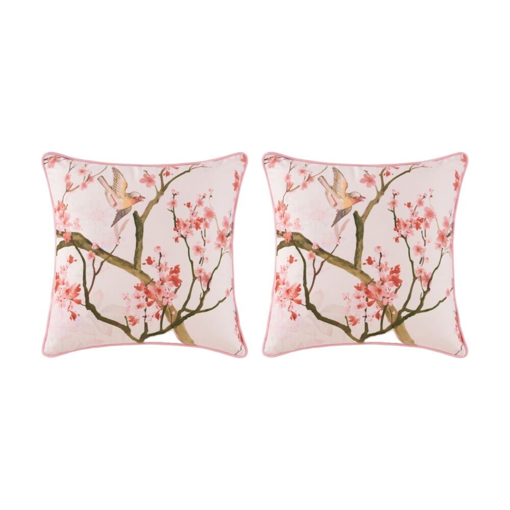 2PK Bianca Evelyn Square Blush Pink Cherry Blossom Decorative Cushion 43x43cm