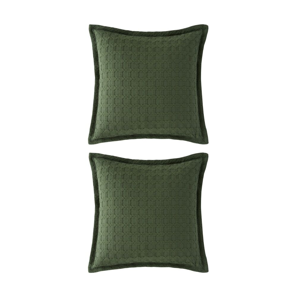 2PK Bianca Mossbury Olive Green Square Textured Cotton Decor Cushion 43x43cm