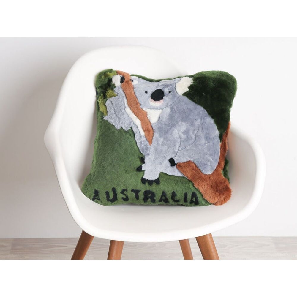 Huxford Grove Shorn Sheepskin Cushion Cover Koala Green 45x45cm
