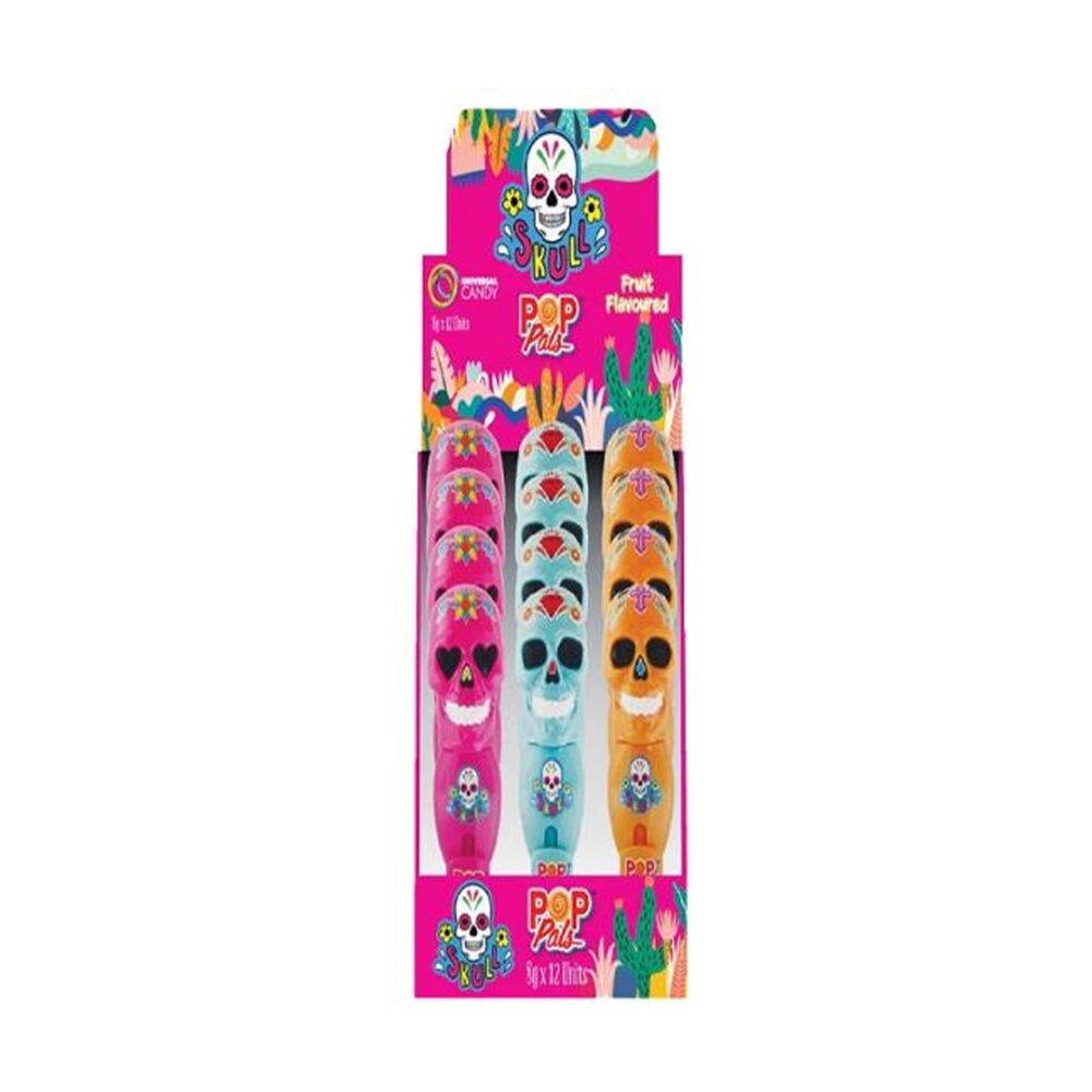 24PK Park Avenue Skull Pop Pals Fruit Flavoured Candy 8g Assorted