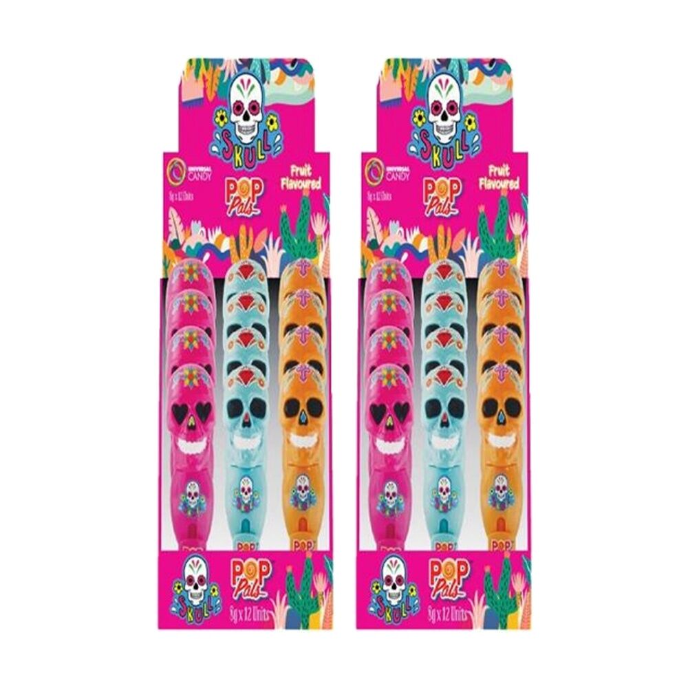 24PK Park Avenue Skull Pop Pals Fruit Flavoured Candy 8g Assorted