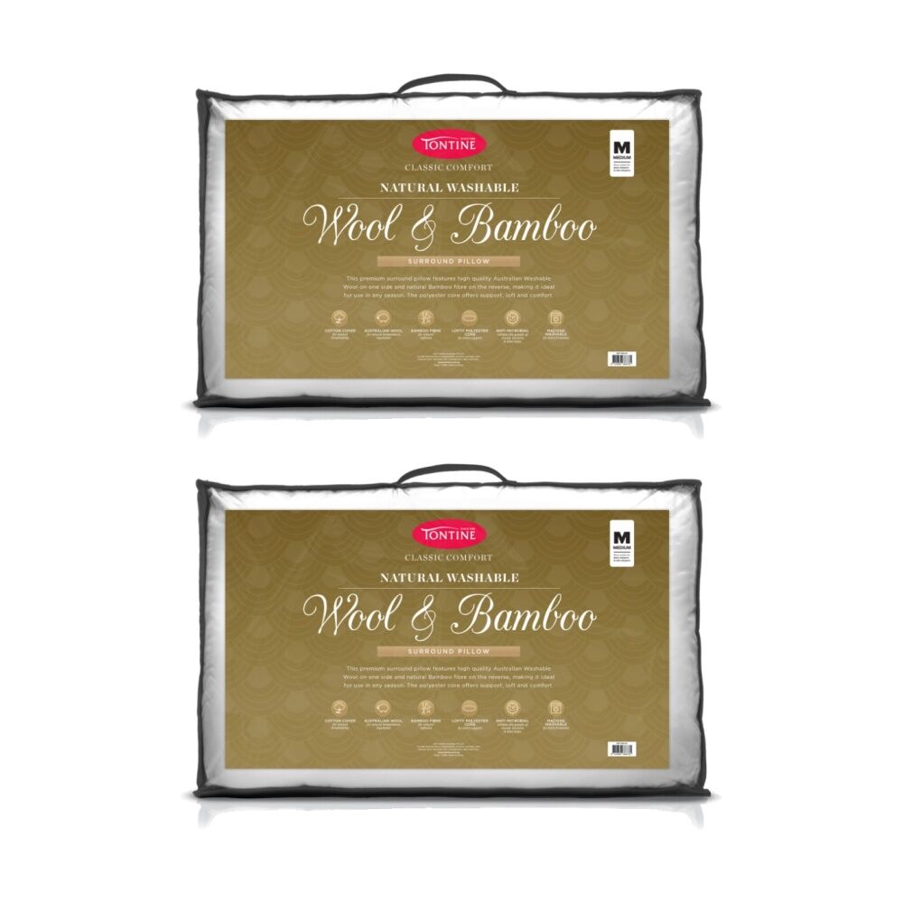 2PK Tontine Classic Comfort Wool Natural Washable Surround Pillow Medium