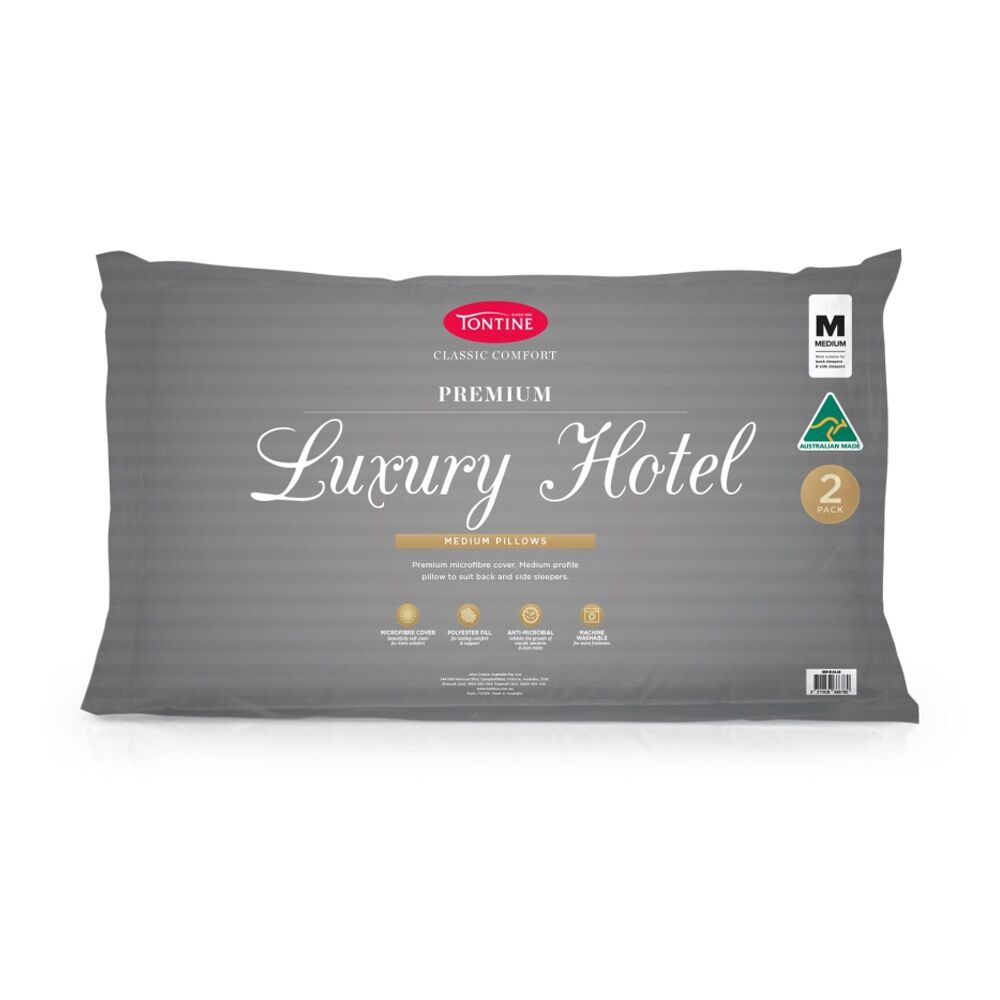 4x 2pc Tontine Luxury Hotel Pillow Medium Profile For Back & Side Sleepers
