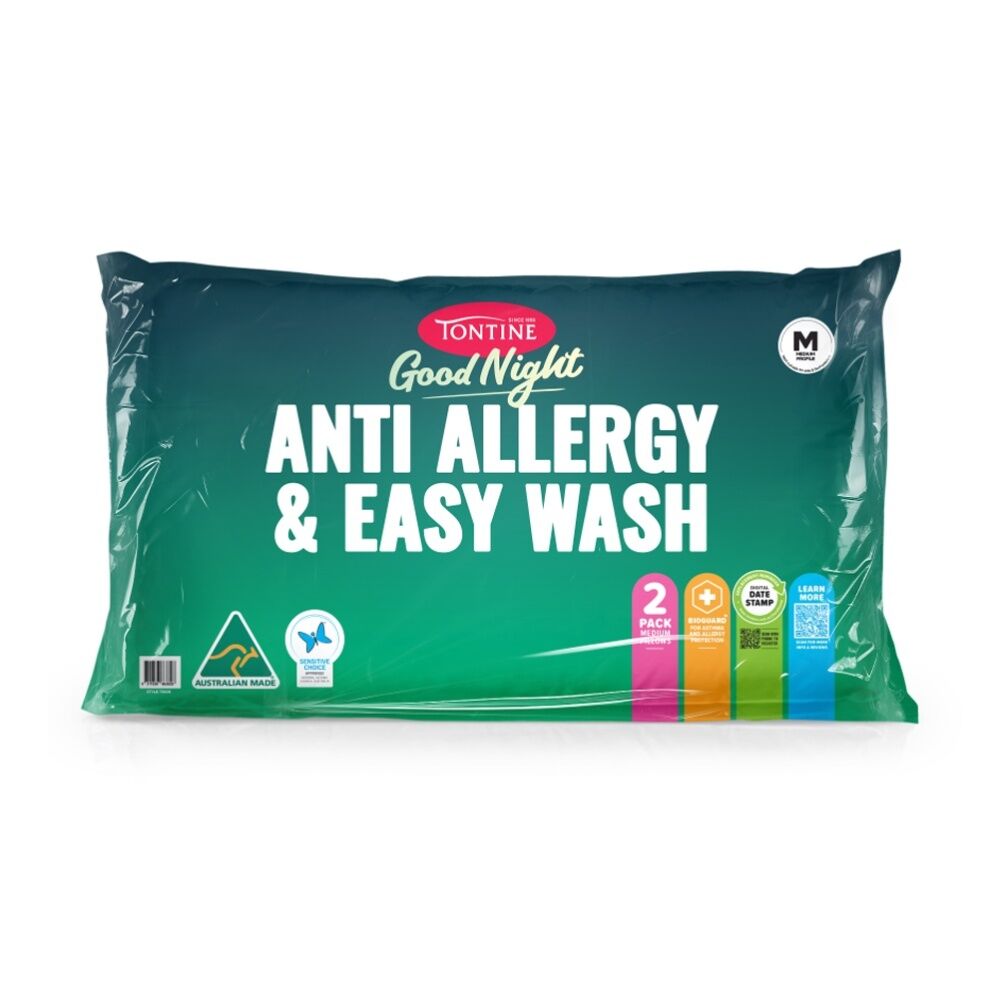 2x 2pc Tontine Good Night Anti Allergy & Easy Wash Pillows Medium Profile