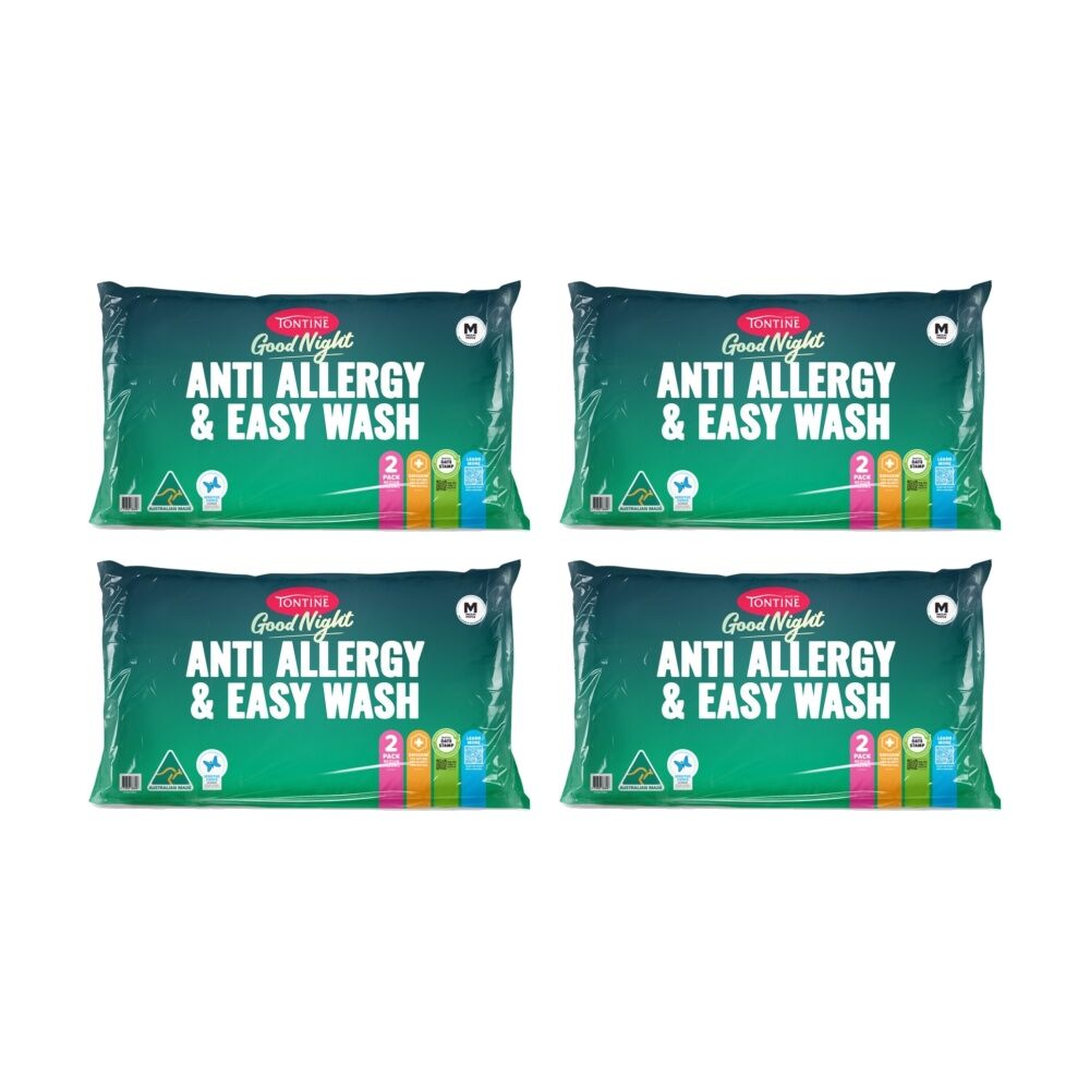 4x 2pc Tontine Good Night Anti Allergy & Easy Wash Pillows Medium Profile