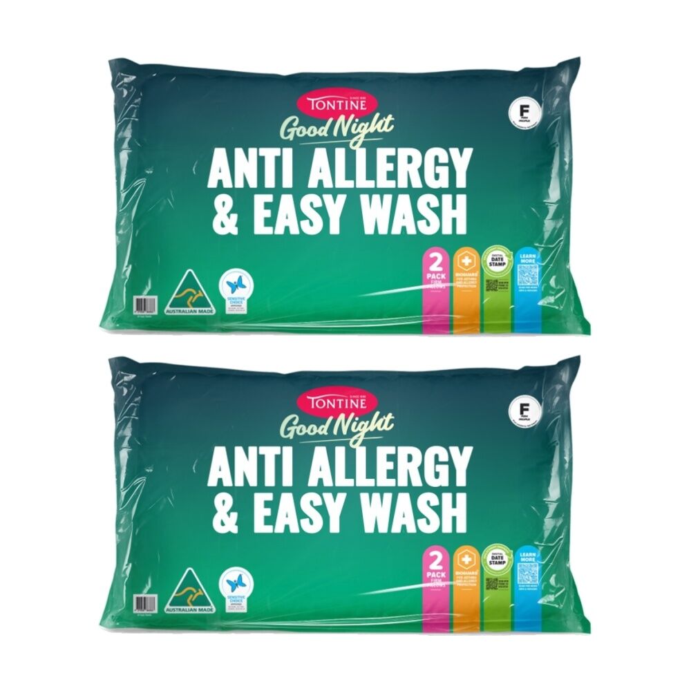 2x 2pc Tontine Good Night Anti Allergy & Easy Wash Pillows Firm Profile