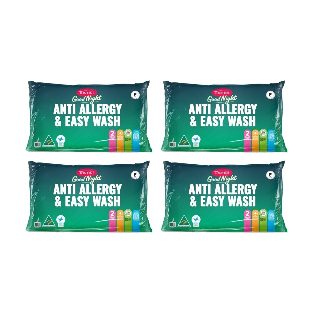 4x 2pc Tontine Good Night Anti Allergy & Easy Wash Pillows Firm Profile