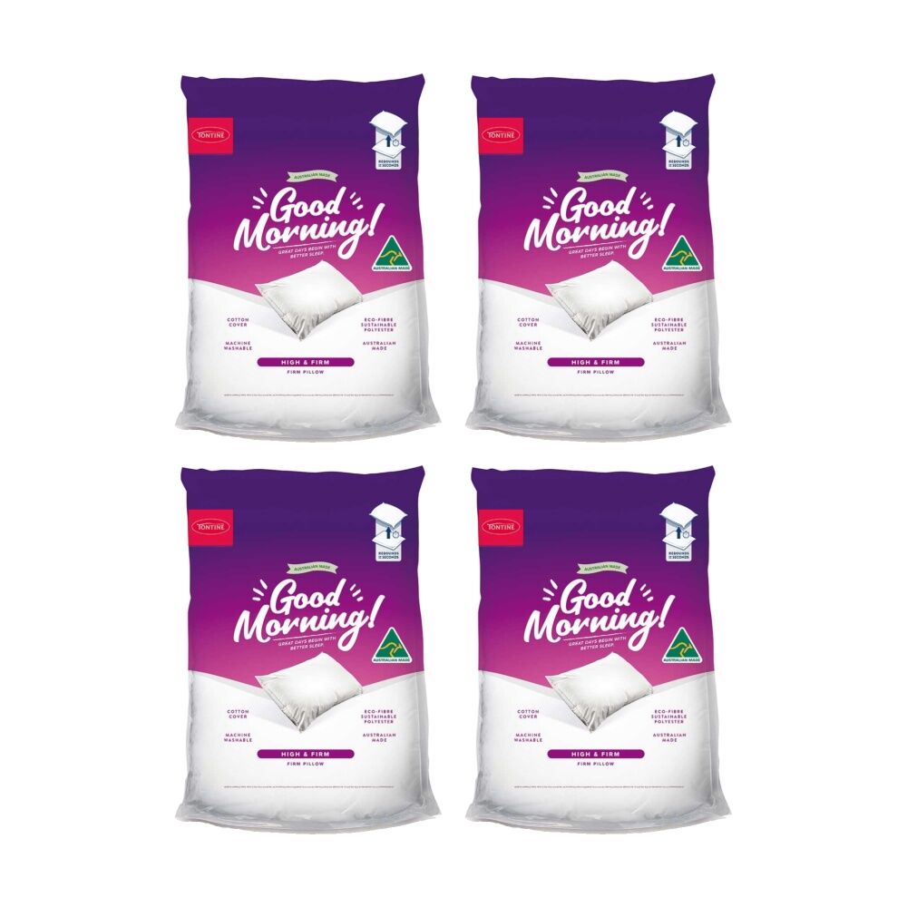 4PK Tontine Good Morning Pillow Cotton Machine Washable High & Firm