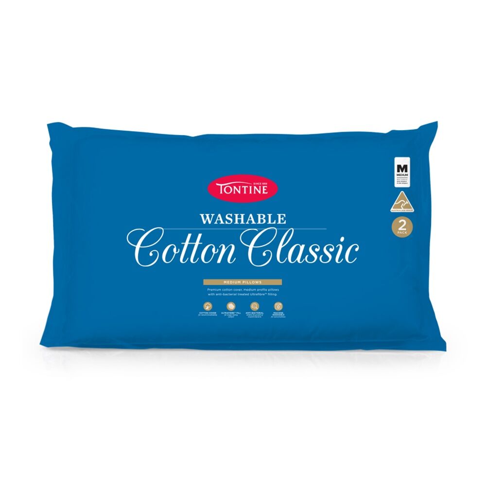 2x 2pc Tontine Washable Cotton Classic Bedding Pillows Set Medium Firm
