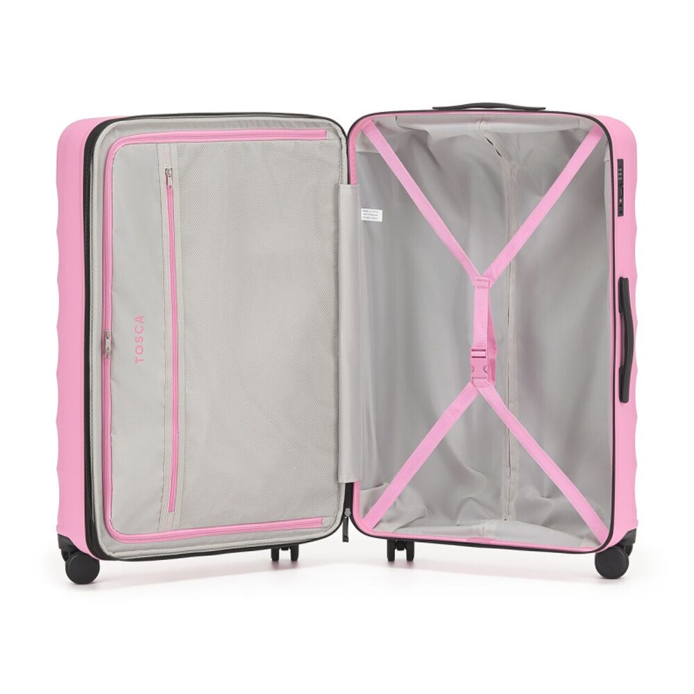 3pc Tosca Hard Shell Suitcases Set With Spinner Wheels & Locks Pink