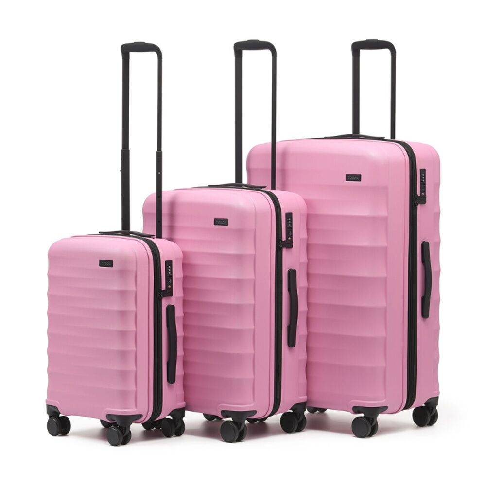 3pc Tosca Hard Shell Suitcases Set With Spinner Wheels & Locks Pink
