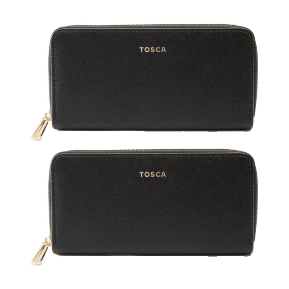 2PK Tosca PU Wallet Textured Zip Around Stylish Everyday/Travel Purse Black