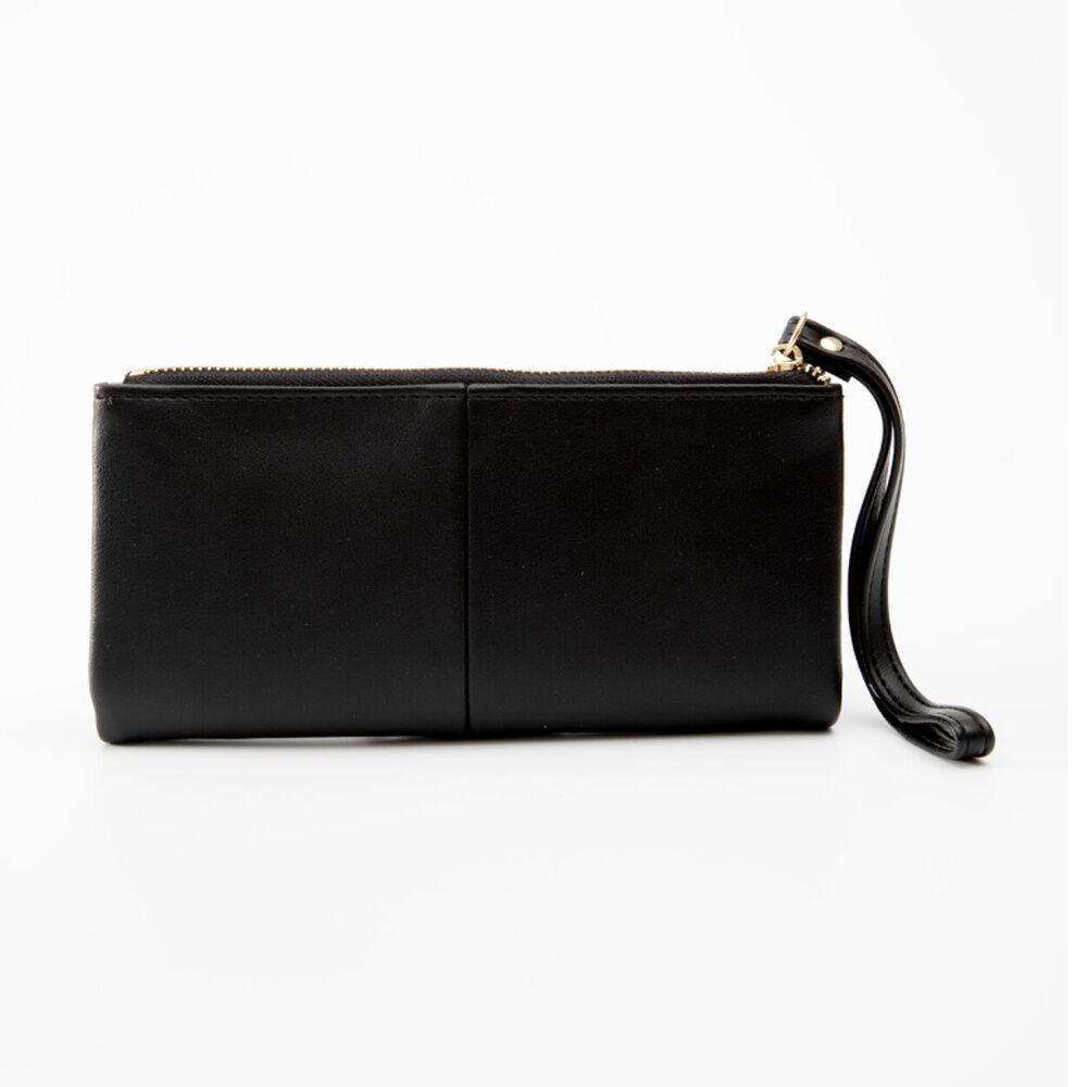 Tosca PU Wallet Gold Zipper Everyday Wristlet Clutch Purse Black