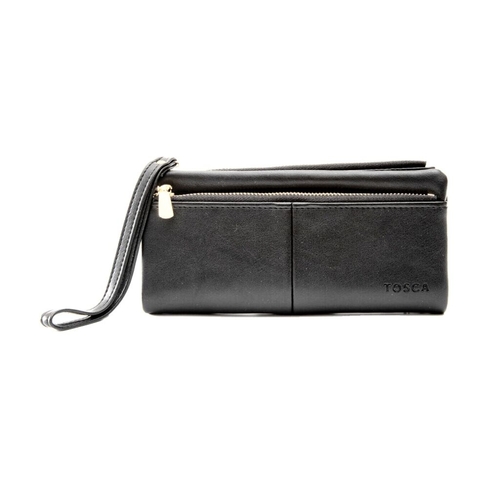 Tosca PU Wallet Gold Zipper Everyday Wristlet Clutch Purse Black