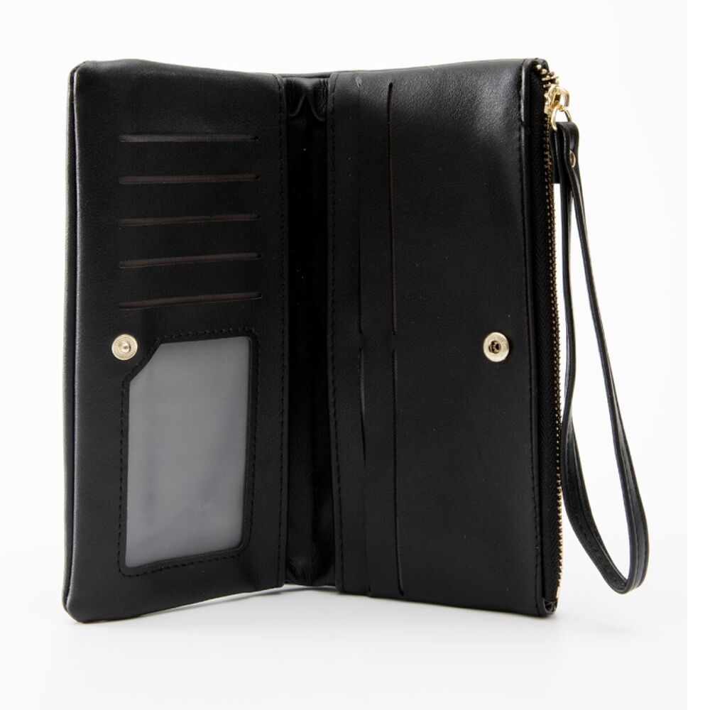 Tosca PU Wallet Gold Zipper Everyday Wristlet Clutch Purse Black