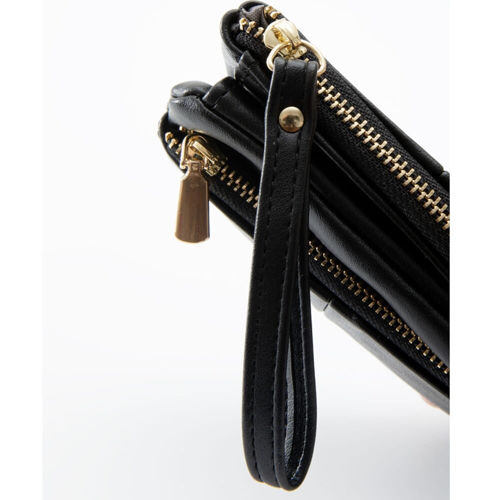 2PK Tosca PU Wallet Gold Zipper Everyday Wristlet Clutch Pouch Black