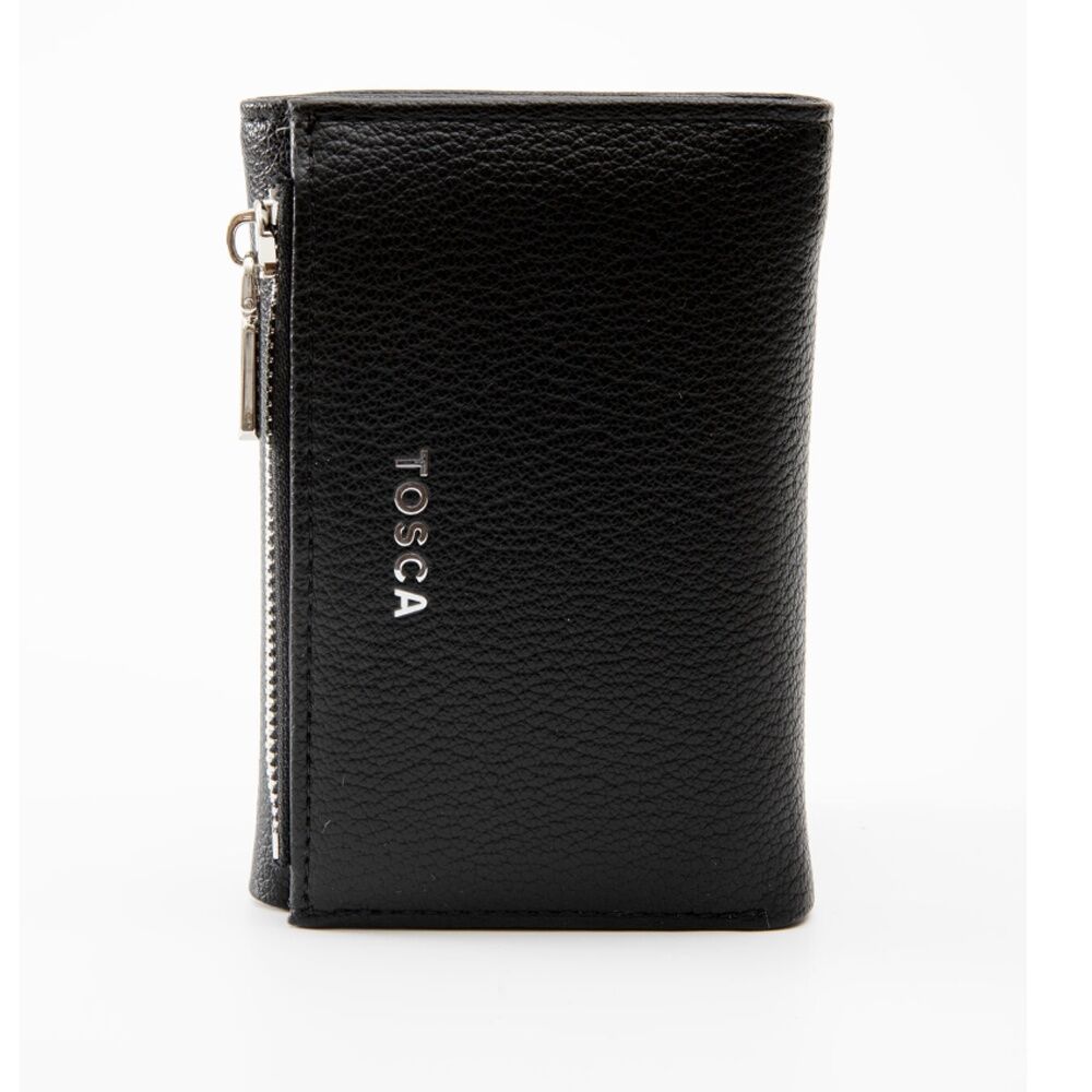 2PK Tosca PU Wallet Textured Silver Zipper Everyday Foldable Purse Black