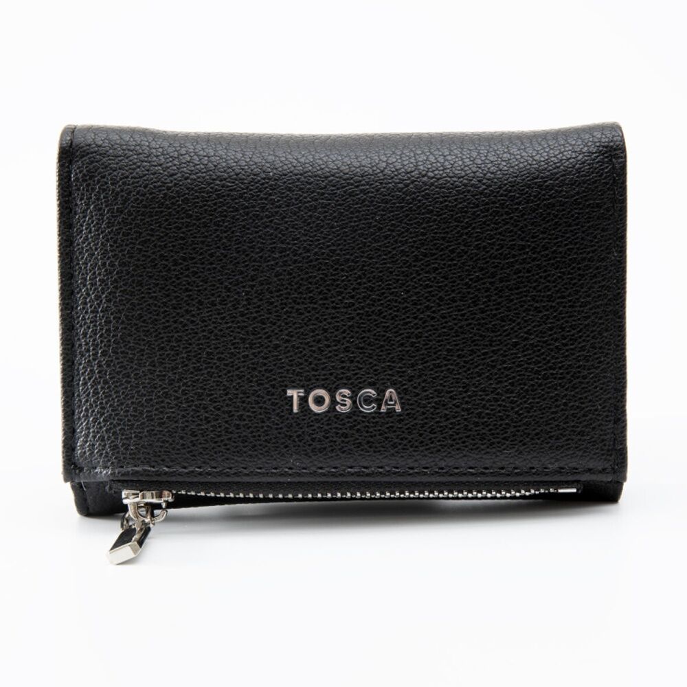 2PK Tosca PU Wallet Textured Silver Zipper Everyday Foldable Purse Black