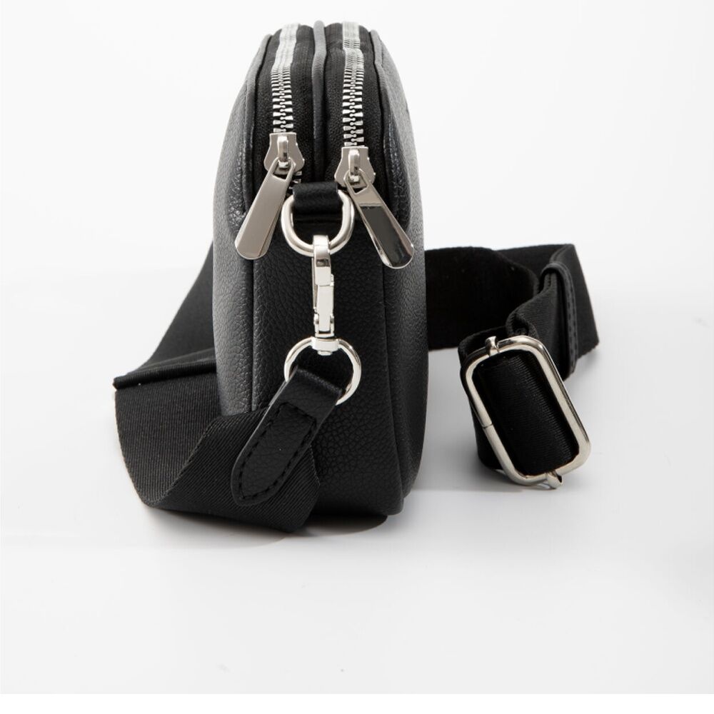 Tosca Crossbody Bag Textured Fabric Adjustable Strap Handbag Black