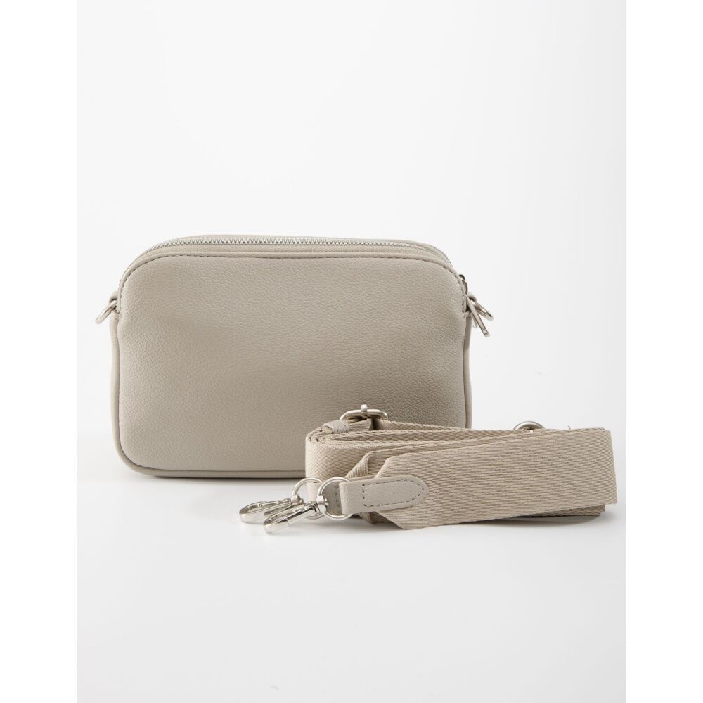 Tosca Crossbody Bag Textured Fabric Adjustable Strap Handbag Moonstuck Beige