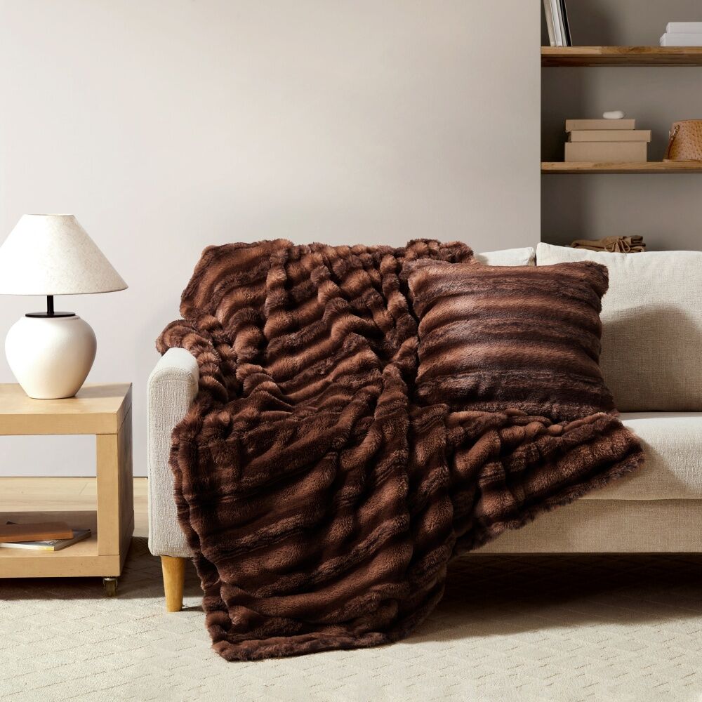 Ardor Loch Faux Rabbit Fur Throw Soft Cosy Blanket Rust Copper 130x170cm