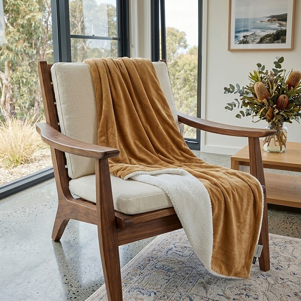 Ardor Hide Sherpa Throw Warm Plush Cosy Blanket Tan 130x170cm