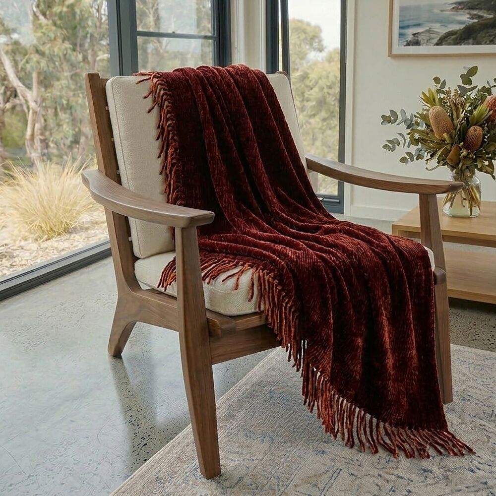 Ardor Eli Chenille Throw Soft Warm Velvety Blanket Brown 130x170cm