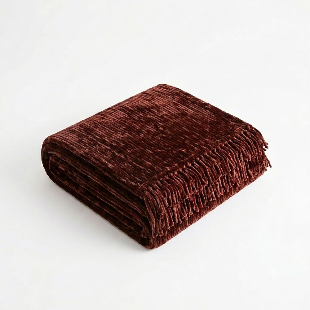 Ardor Eli Chenille Throw Soft Warm Velvety Blanket Brown 130x170cm