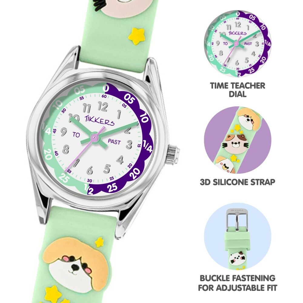 Tikkers 3D Animal Silicone Strap Time Teacher Dial Kids Watch Aqua