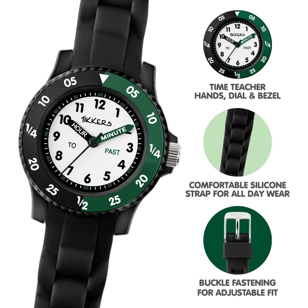 Tikkers Silicone Time Teacher Easy Read Dial Kids Watch Black