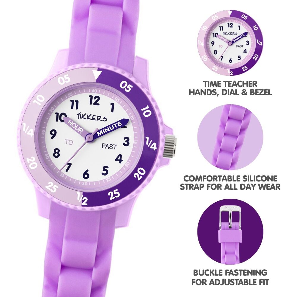 Tikkers Silicone Time Teacher Easy Read Dial Kids Watch Lilac