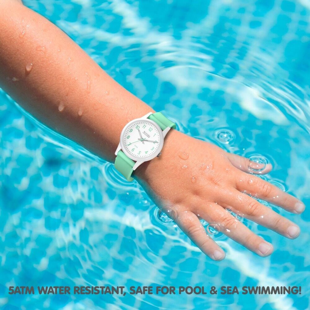 Tikkers Silicone Soft Strap 5ATM Water Resist Time Teacher Kids Watch Aqua