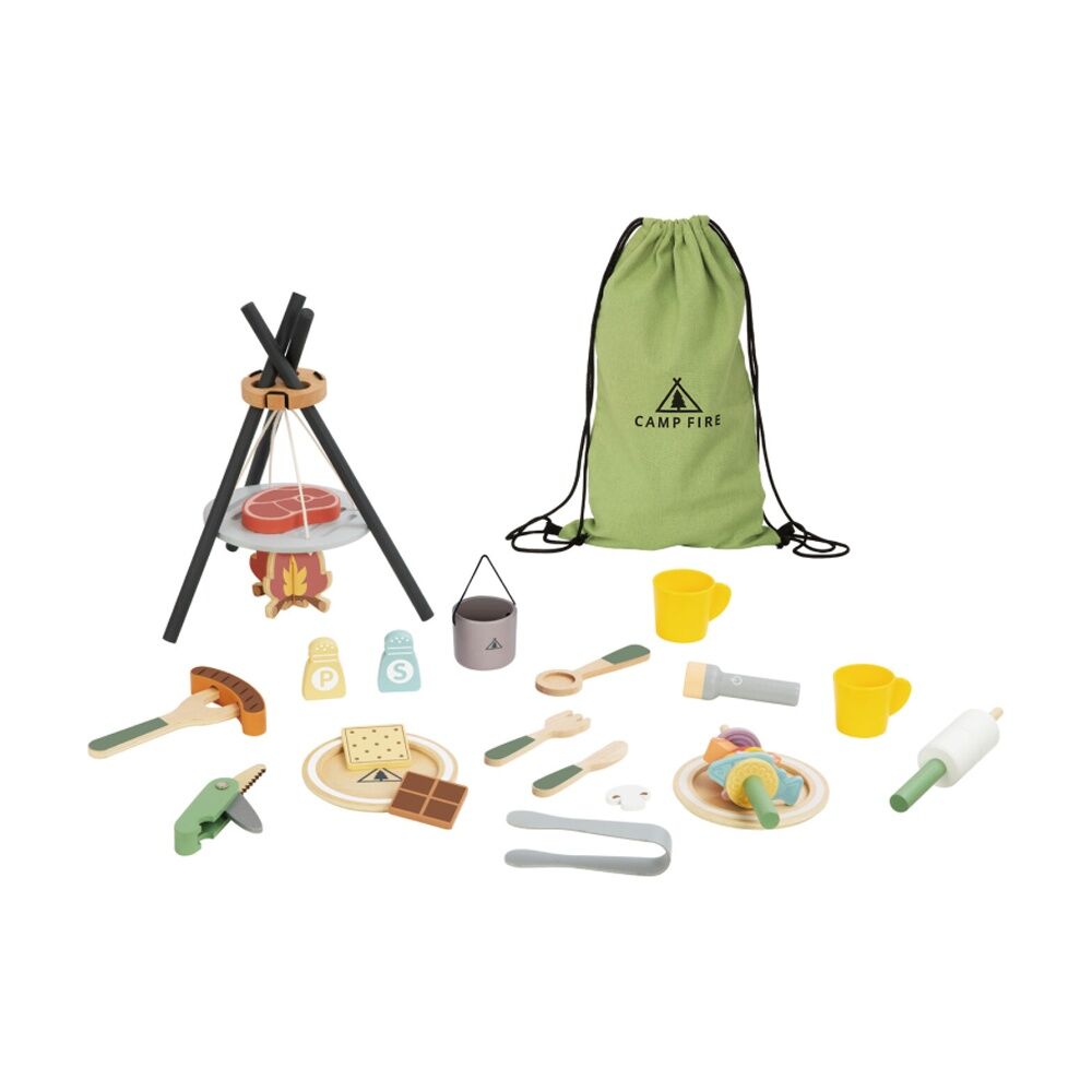 Tooky Toy Kids Camping Pretend Play Wooden Campfire Cooking Playset 3y+