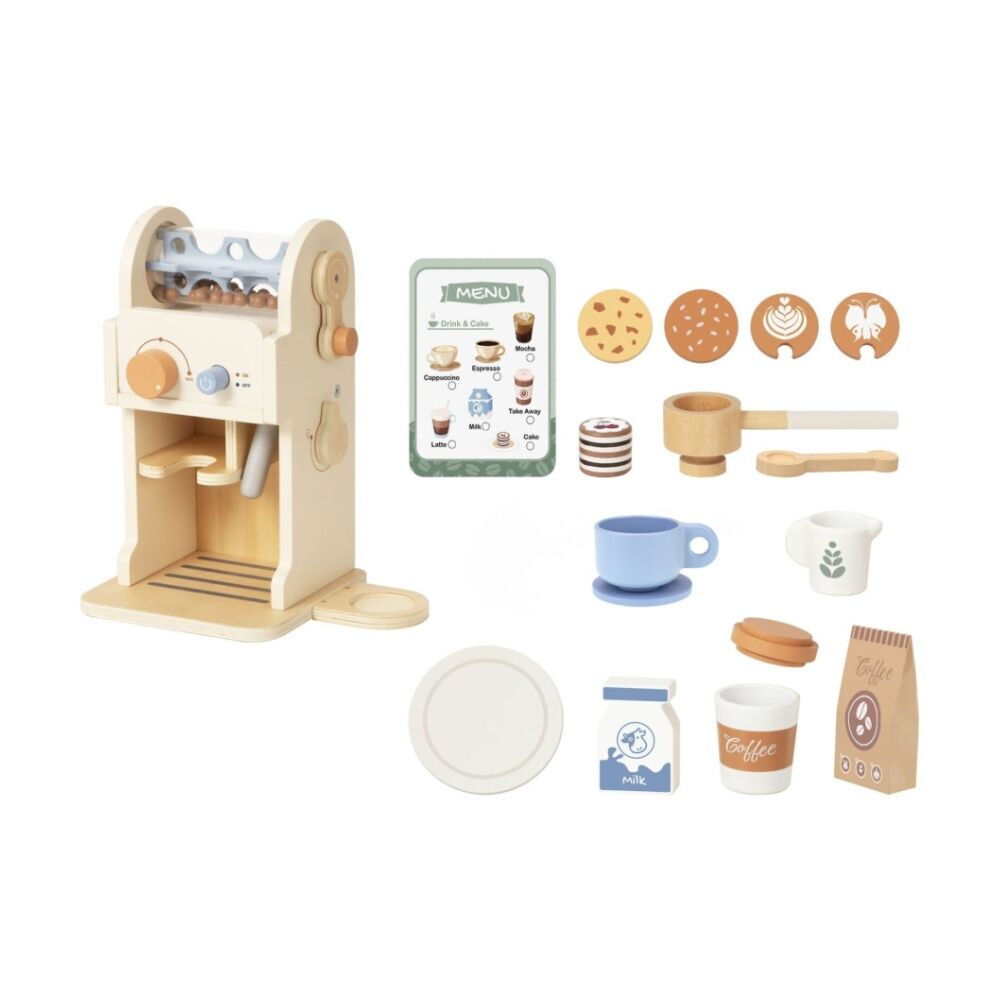 Tooky Toy Kids Pretend Play Coffee Machine Wooden Playset 3y+ Accessories