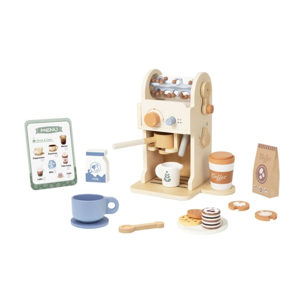 Tooky Toy Kids Pretend Play Coffee Machine Wooden Playset 3y+ Accessories