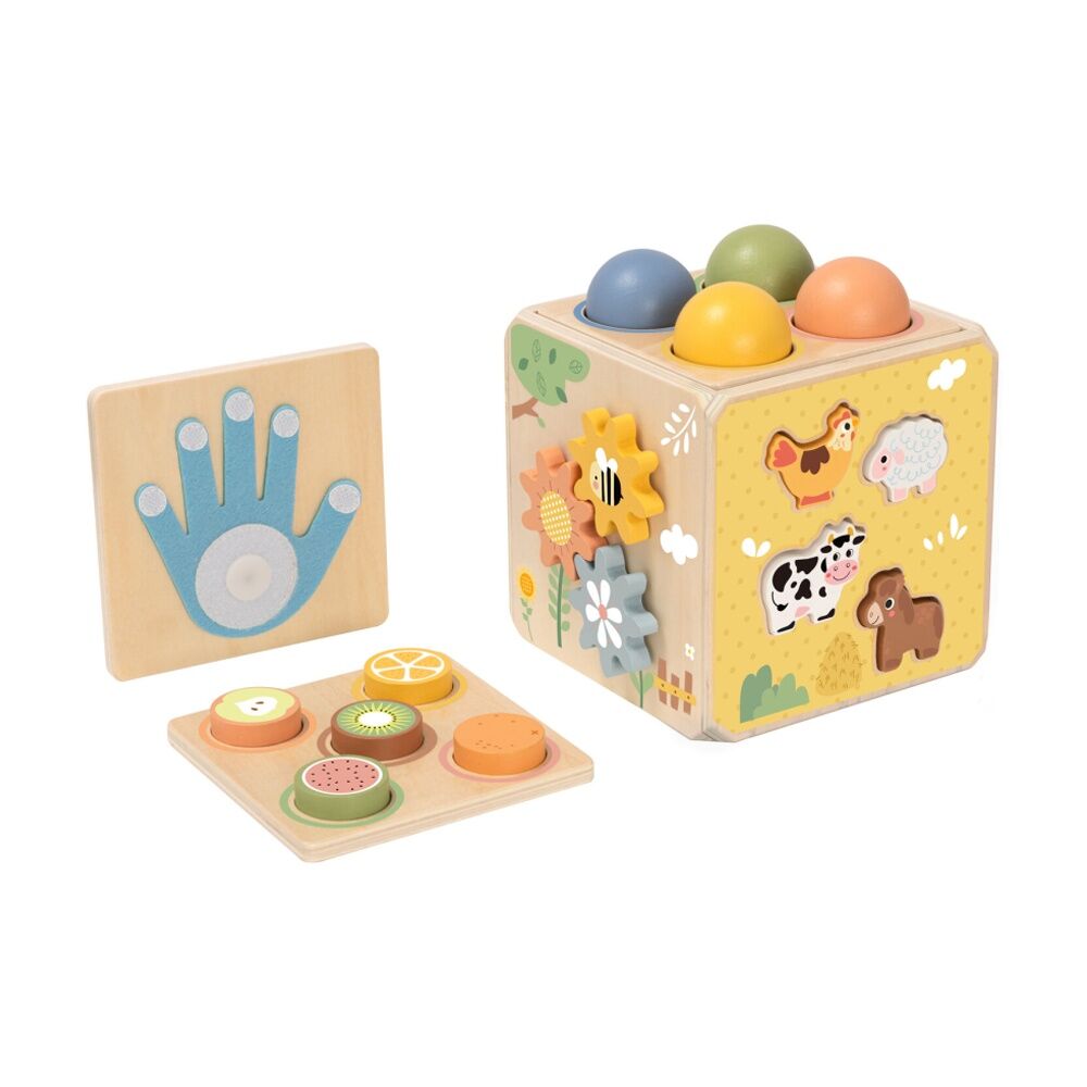 Tooky Toy Kids/Toddler Activity Cube Wooden Developmental Playset W/ Felt 18m+