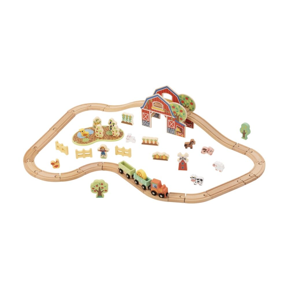 Tooky Toy Kids/Children Wooden Farm Train and Animals Playset 3y+