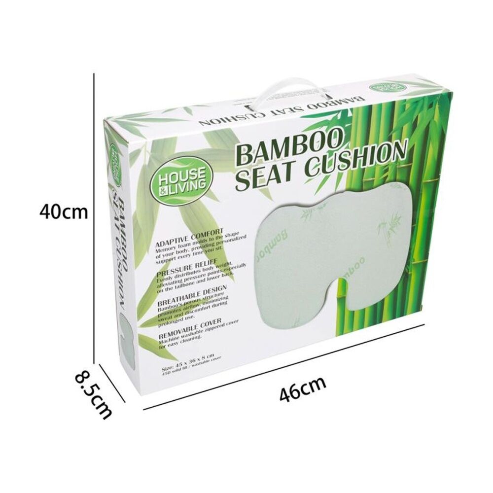 House Living Posture Support Bamboo Seat Cushion W/ Removable Cover 45x36.8cm