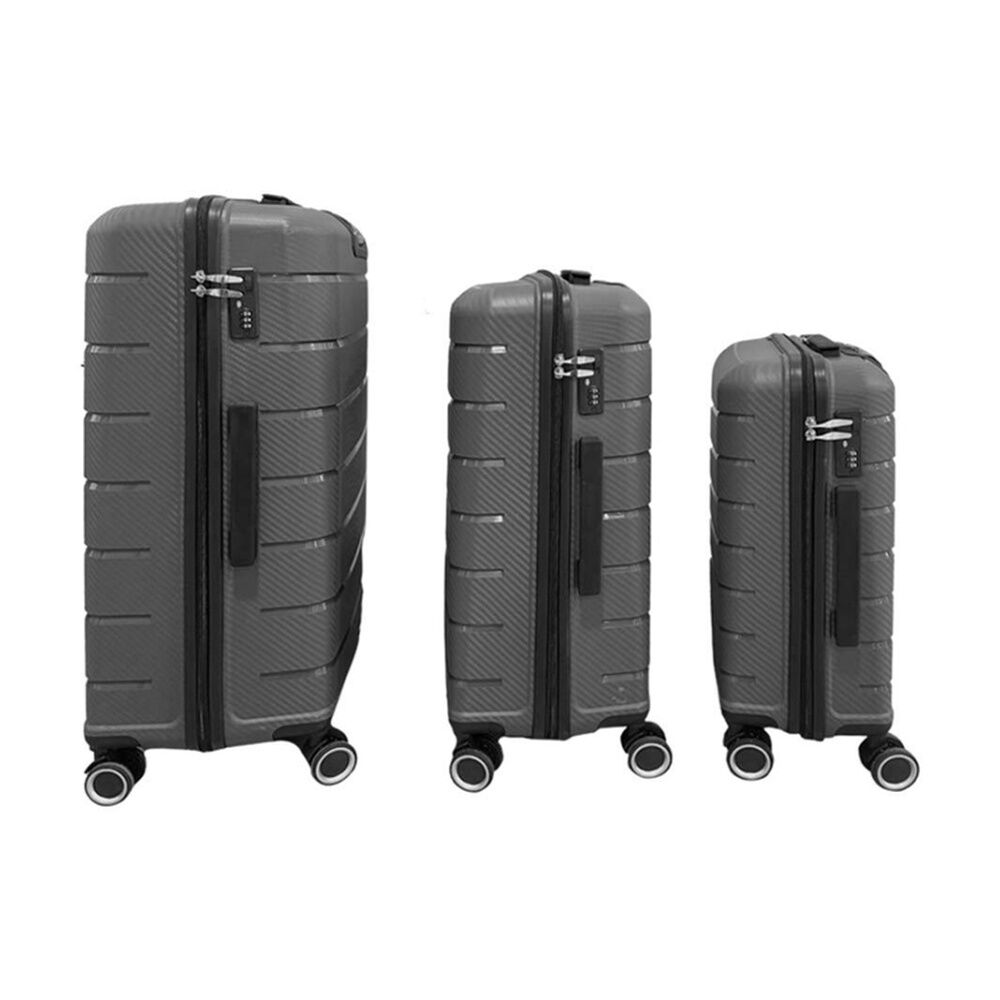 3pc Braz Hard Shell 4 Spinner Wheels Travel Luggage Suitcase Set Dark Grey