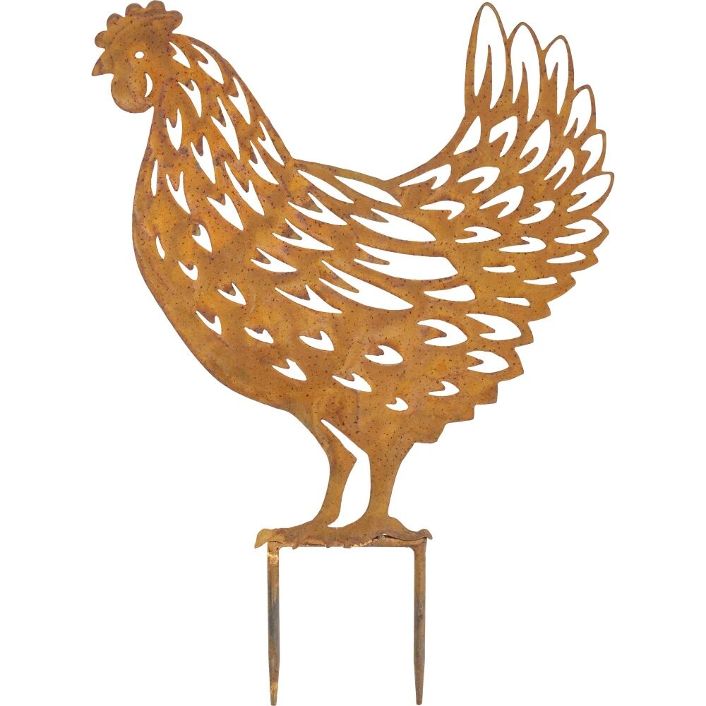 2PK LVD Rustic-Coated Metal Large Hen Garden Stake Decor Ornament 48x37x18cm