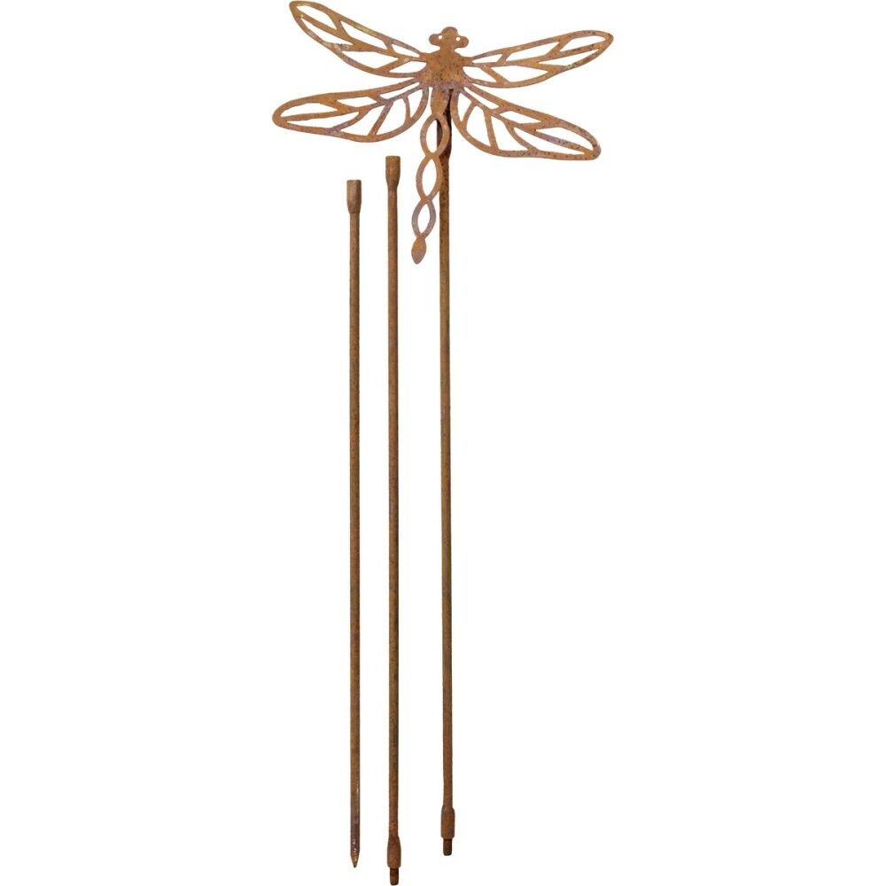 LVD Rustic-Coated Metal Dragonfly Garden Stake Ornament Set 86x12x3cm