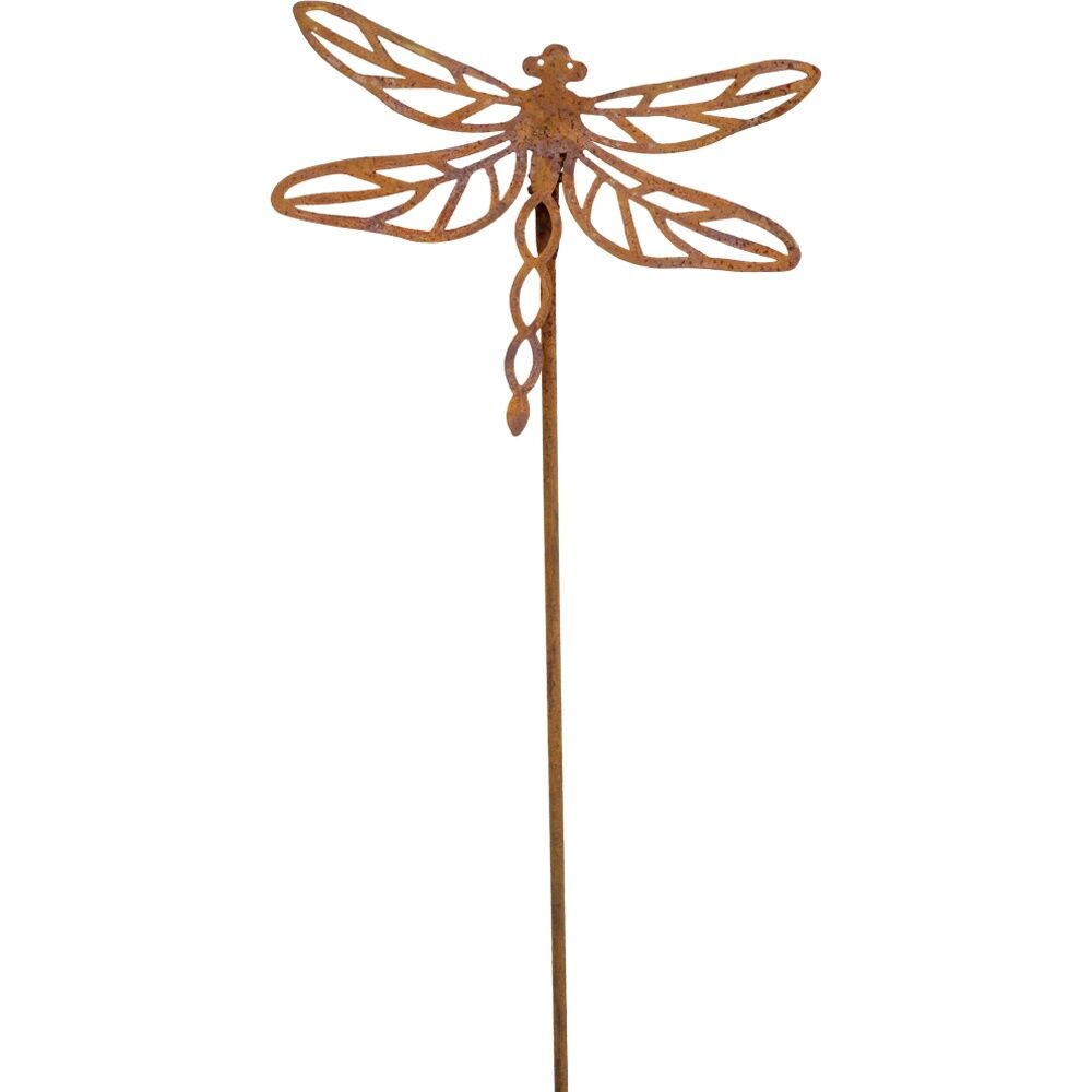 2PK LVD Rustic-Coated Metal Dragonfly Garden Stake Ornament Set 86x12x3cm